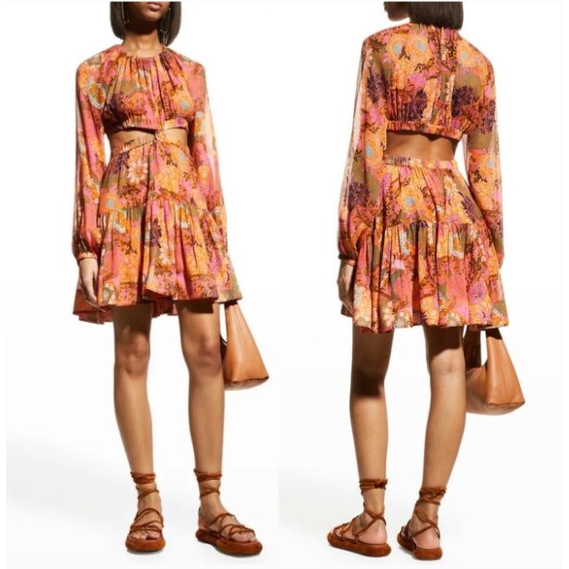 A.L.C Izzy Silk Cutout Mini Dress Floral Pink Orange Size 14